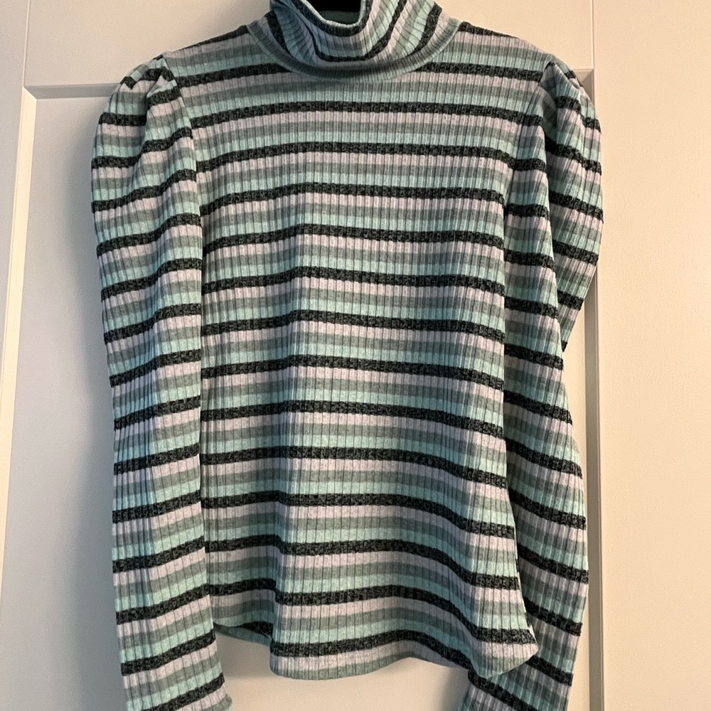 Anthropologie Striped Turtleneck Sweater - Black, Gray, White